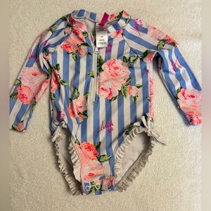 Betsey Johnson Blue and Pink Floral Kids Swim One Piece